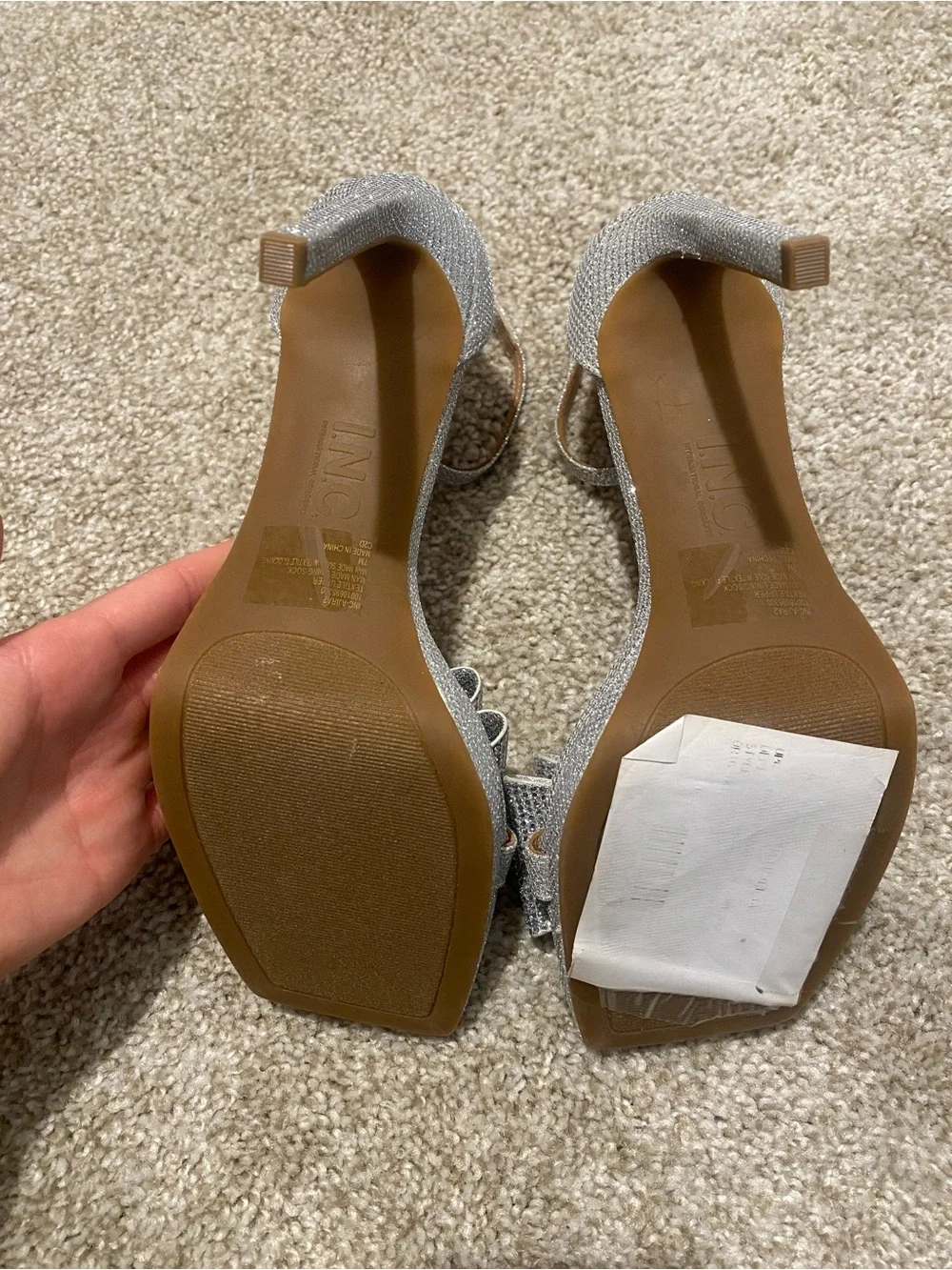 INC International Concepts Silver Glitter Bow Block Heel Sandals